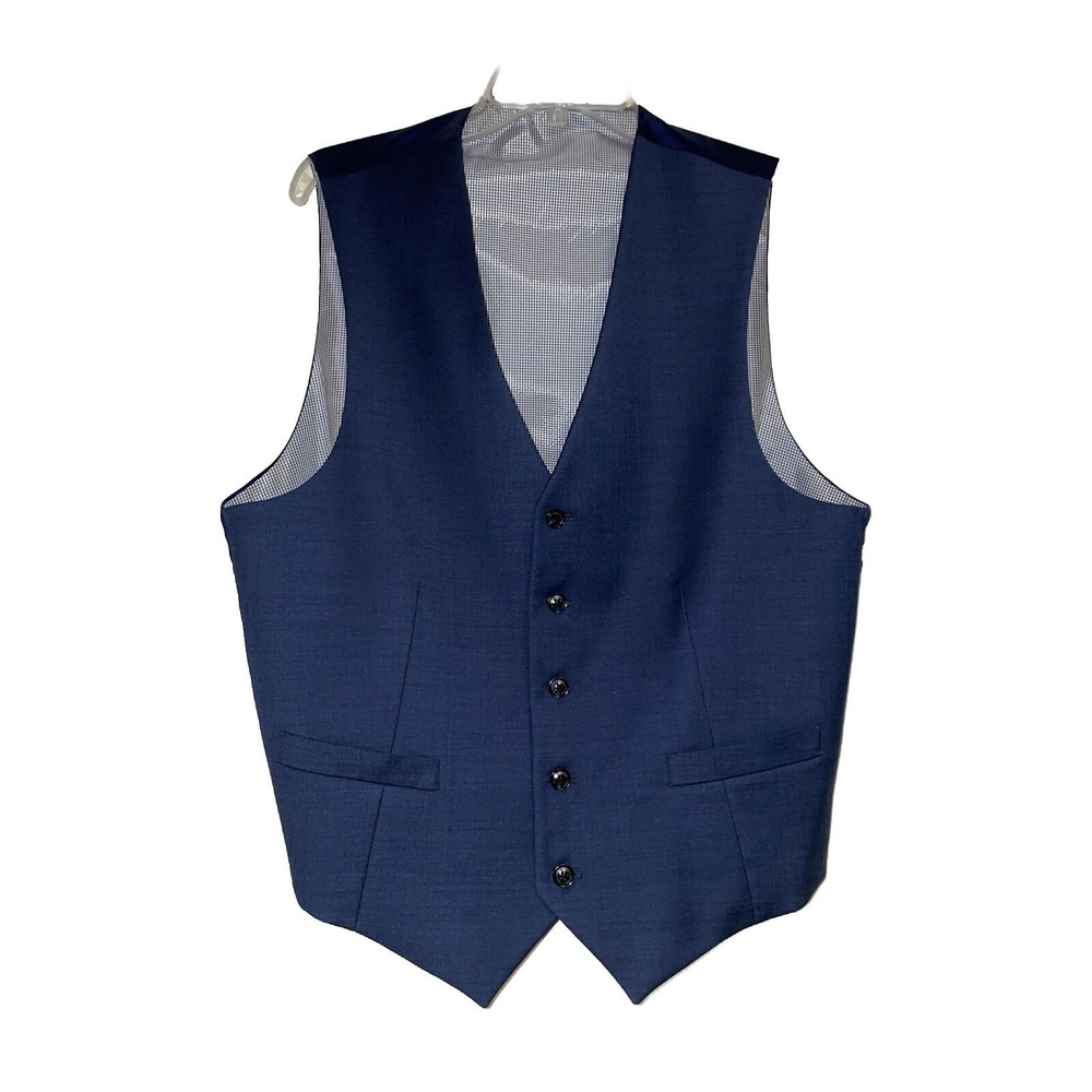 Men's Adjustable Suit Vest Blue Solid Medium